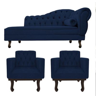 Kit Diva Recamier Diana 140Cm Lado Esquerdo E 02 Poltronas Classic Suede Branco