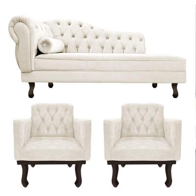 Kit Diva Recamier Diana 185cm Lado Direito E 02 Poltronas Classic Corano - Adj Decor Cor Bege