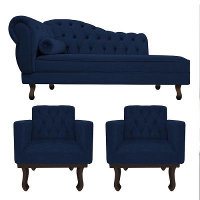 Kit Diva Recamier Diana 160Cm Lado Direito E 02 Poltronas Classic Suede Amarelo