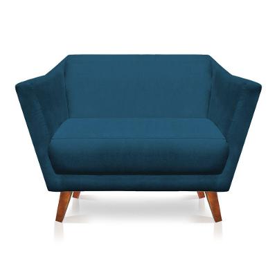 Namoradeira 2 Lugares Pérsia Suede Pés Chanfrado Castanho - Pallazio Cor Azul Marinho