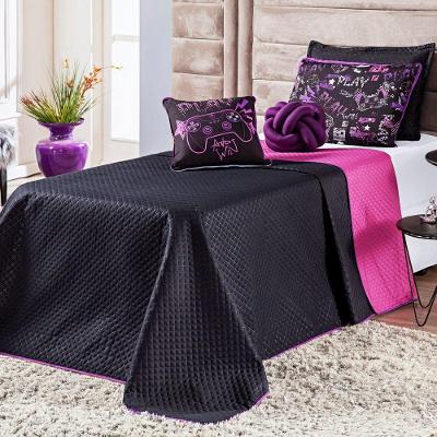 Cobre Leito Game Win Preto Pink Almofadas Solteiro 05 Peças