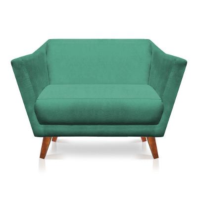 Namoradeira 2 Lugares Pérsia Suede Azul Turquesa Pés Chanfrado Castanho - Pallazio