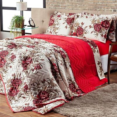 Cobre Leito Siena Floral Vermelho 03 Peças