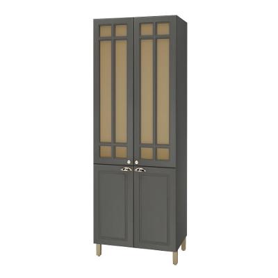 Paneleiro 80Cm 4 Portas Com Vidro Indekes Firenze Chumbo