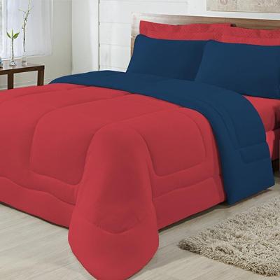 Edredom Casal King Dupla Face 05 Peças Vermelho com Azul