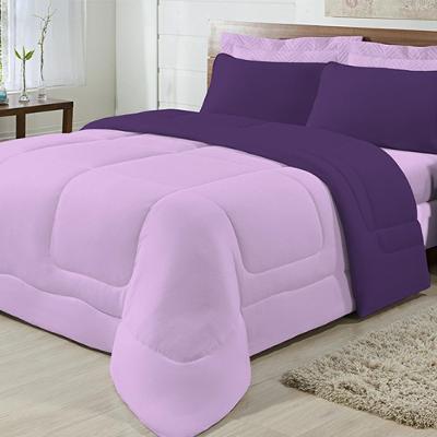 Edredom Casal 100% Algodão Kit 04 Peças Lilás com Roxo
