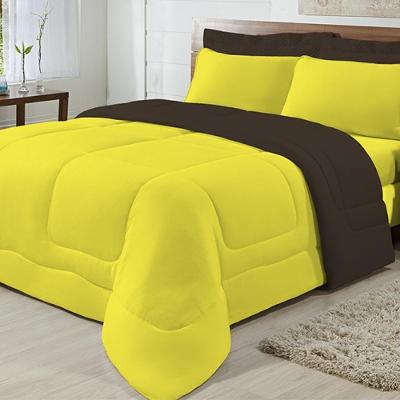Edredom Casal Queen Dupla Face 04 Peças Amarelo com Tabaco