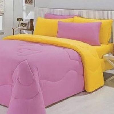 Edredom Dupla Face Casal Malha Fio 30/1 Rosa Com Amarelo