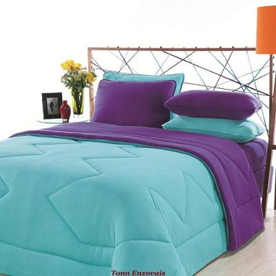 Edredom Dupla Face Queen Size Algodão Azul Turquesa com Roxo