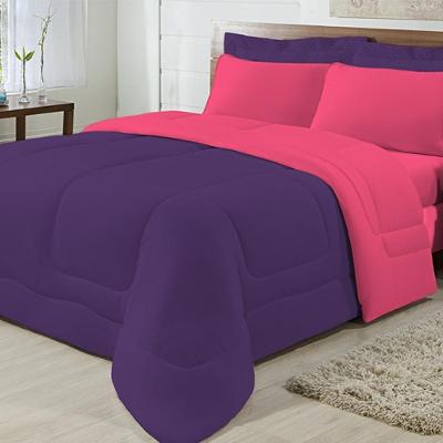 Edredom Dupla Face Casal Padrão Algodão Roxo com Pink