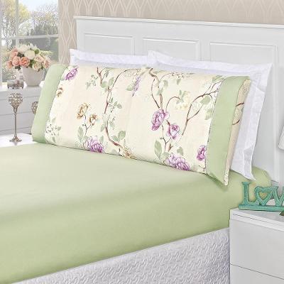 Jogo de Cama Casal Padrão 03 Peças 200 Fios em Floral Verde