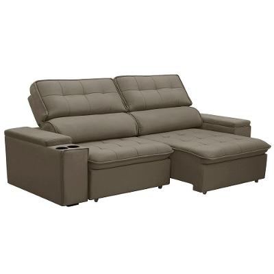 Sofá Retrátil E Reclinável 3 Lugares 230cm Zoho Porta Copos No Braço Veludo Castor G22 Gran Belo