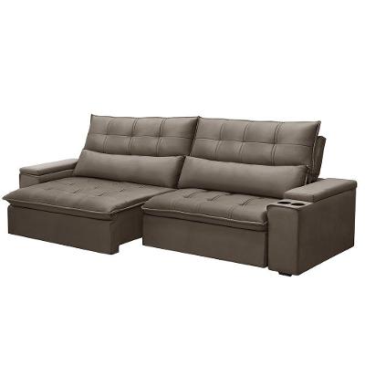 Sofá Retrátil E Reclinável 3 Lugares 230cm Robem Porta Copos No Braço Veludo Castor G22 - Gran Belo