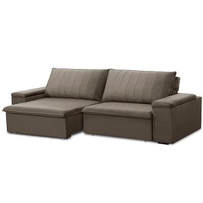Sofá Retrátil E Reclinável 3 Lugares 225cm Kent Porta Copos No Braço Veludo Castor G22 - Gran Belo