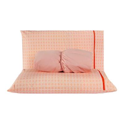 Jogo de Cama Chicago Estampado Salmão Geométrico Queen 03 Peças