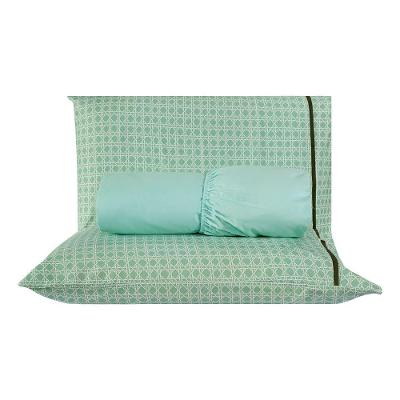 Jogo de Cama Chicago Estampado Verde água Geométrico Queen 03 Peças