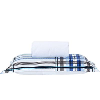 Jogo De Cama Xadrez Azul Branco Solteiro 02 Peças Percal 140