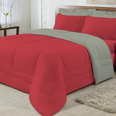 Kit 04 Peças Edredom Casal Queen Vermelho com Cinza