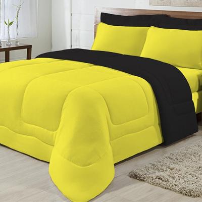 Kit 04 Peças Edredom Casal 100% Algodão Amarelo com Preto