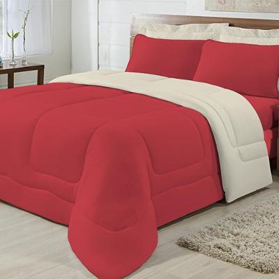 Kit 04 Peças Edredom Casal King Vermelho com Palha
