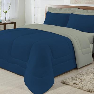 Kit 5 Peças Edredom Casal Azul Marinho com Cinza