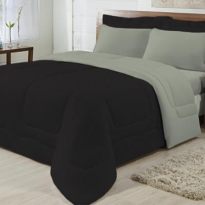 Kit 4 Peças Edredom Casal King 100% Algodão Preto com Cinza