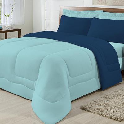 Kit 5 Peças Edredom Casal King Azul Claro com Azul Marinho