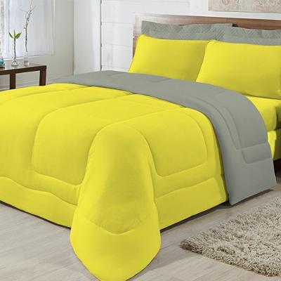Kit 5 Peças Edredom Casal 100% Algodão Amarelo com Cinza