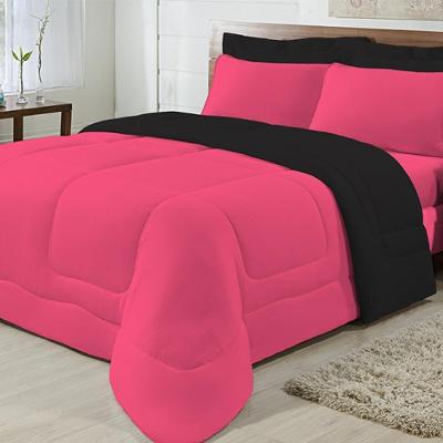Kit 3 Peças Edredom Casal Queen 100% Algodão Pink com Preto
