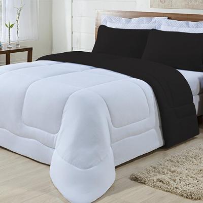 Kit 3 Peças Edredom Casal King 100% Algodão Branco com Preto