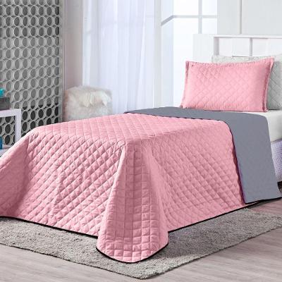 Kit Cobre Leito Rosa Cinza Solteiro 02 Peças Dupla Face