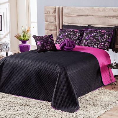 Kit Cobre Leito Game Win Preto Pink Almofadas Casal 07 Peças