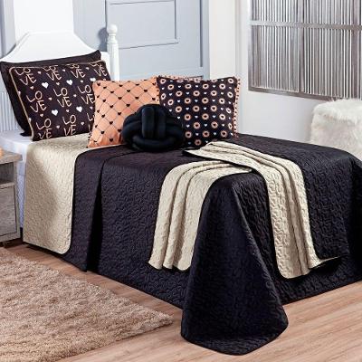 Kit Cobre Leito Golden Love Dupla Face Com Almofadas Solteiro 06 Peças