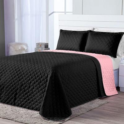 Kit Cobre Leito Dual Color Preto Rosê Casal Padrão 03 Peças