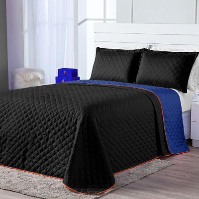 Kit Cobre Leito Dual Color Preto Azul Marinho Casal Padrão 03 Peças
