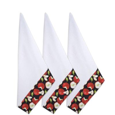 Pano De Prato 66cm X 44cm Com Barrado Algodão 03 Peças Maçã