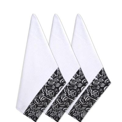 Pano De Prato 66cm X 44cm Com Barrado 03 Peças Preto Branco