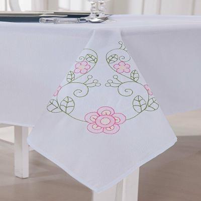 Toalha de Mesa Retangular 8 Lugares Dália Branco e Pink