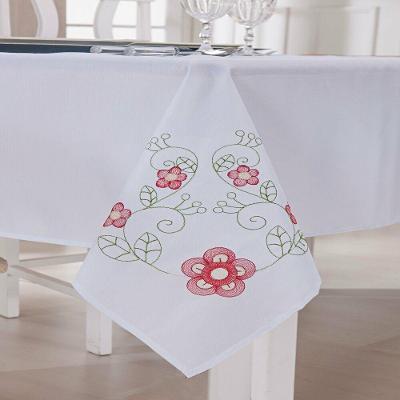 Toalha de Mesa Retangular 8 Lugares Dália Branco e Vermelho