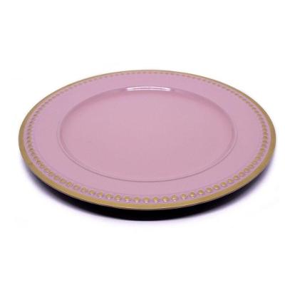 Sousplat Decorativo Rosa Com Detalhes Em Dourado 33cm
