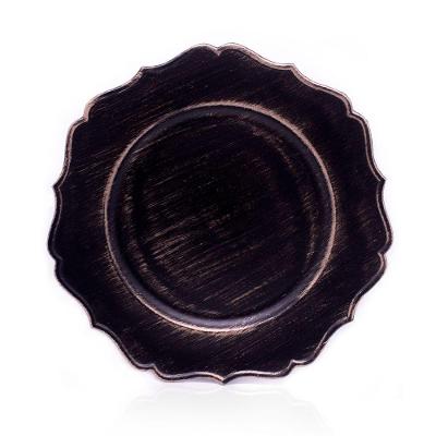 Sousplat Decorativo Preto Dourado Bordas Irregular 33cm