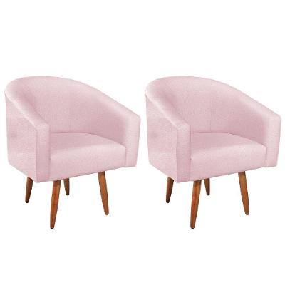 Kit 02 Poltronas Luiza Pés Palito Suede Rosa Bebê