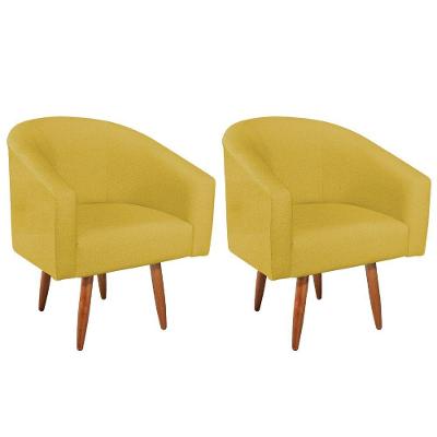 Kit 02 Poltronas Luiza Pés Palito Suede Amarelo