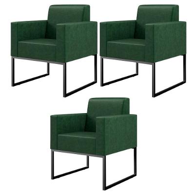 Kit 03 Poltronas Sala Base Fixa Metal Facto Verde Musgo