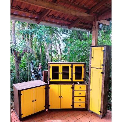 Kit Cozinha Com Paneleiro Det Amarelo Madeira Rio Negrinho