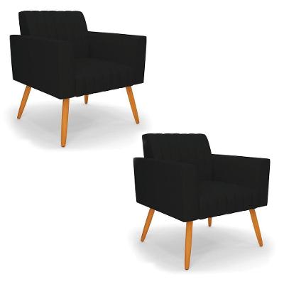 Kit 2 Poltronas Viena Gomada Linho Pés Palito Castanho - D'rossi Cor A79 Preto