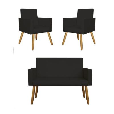 Kit Namoradeira + 2 Poltronas Decorativas Preto