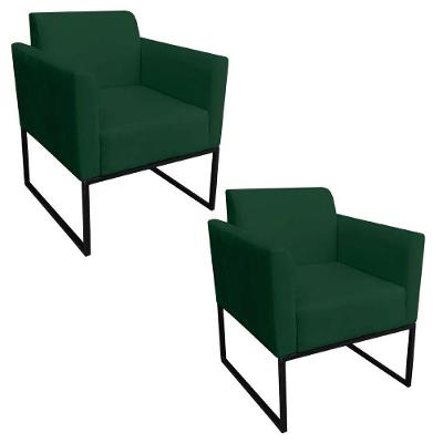 Kit 2 Poltronas Decorativas Base Industrial Preto Maressa S23 Suede Verde - Ibiza