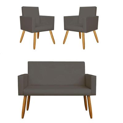 Kit Namoradeira + 2 Poltronas Decorativas Cinza