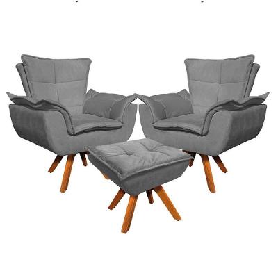 Kit 2 Poltronas Decorativas Base Giratória Giromad Com Puff Opla Suede Grafite - Ibiza
